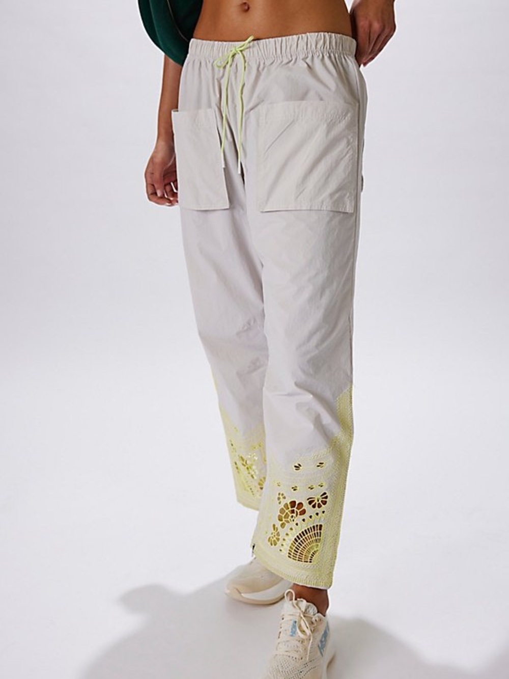 Free People Movement Fly By Night Embroidered Neon Yellow Cargo Pants XS $108
